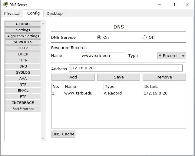 Configuring the DNS Server Aplicação: DHCP, DNS, and HTTP DNS: Entering the www.tsrb.