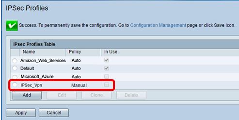 Nota: Você será tomado de volta à tabela dos perfis IPSec e o perfil IPSec recém-criado deve agora aparecer. Etapa 10.