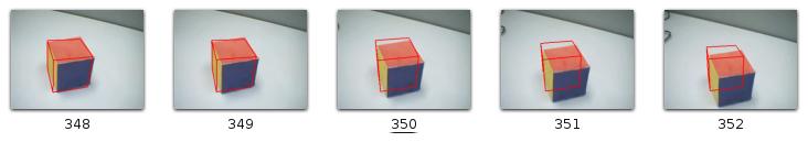 1 mostram a variação do erro de reprojeção (eixo vertical) no decorrer do rastreamento de um cubo.