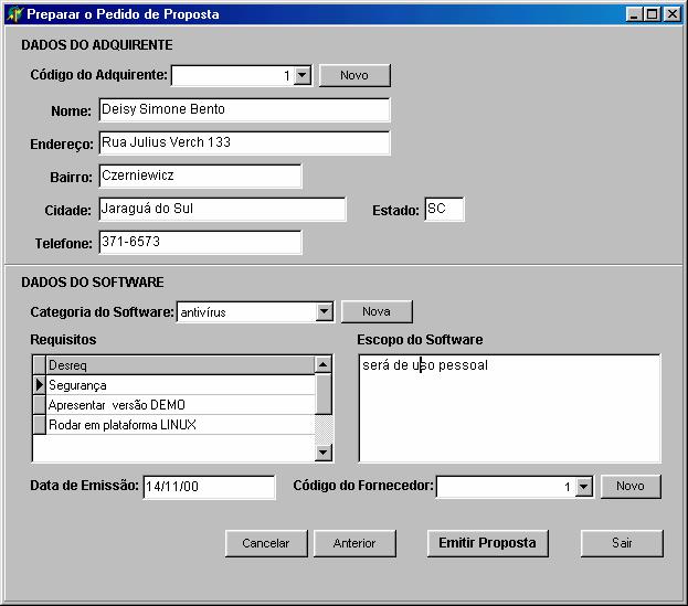 38 FIGURA 11 TELA PREPARAR O PEDIDO DE PROPOSTA. A figura 12 apresenta a tela Selecionar Fornecedor, onde é selecionado o código do fornecedor.