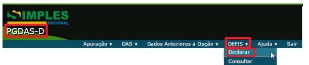 3.1.3. Declarar Esta função permite ao usuário declarar as Informações Socioeconômicas e Fiscais (DEFIS) de toda a ME ou EPP, referente ao ano-calendário anterior, no caso de situação normal, e