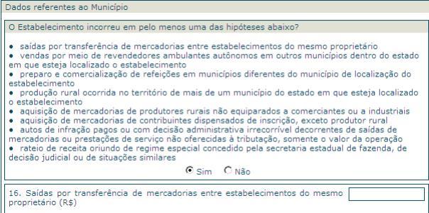 Caso responda não as questões não serão apresentadas ao contribuinte.