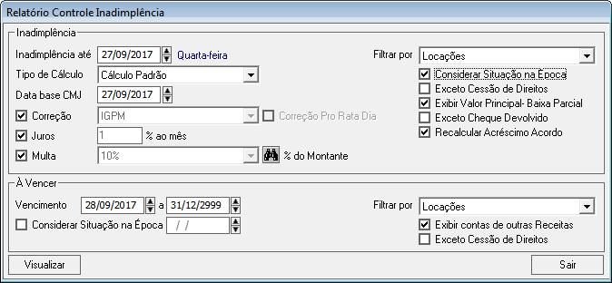 1.2. Relatório de Controle de Inadimplência Foi desenvolvido um novo relatório para controle de inadimplência. O relatório contempla a visão de Inadimplência e a visão de contas a Vencer.