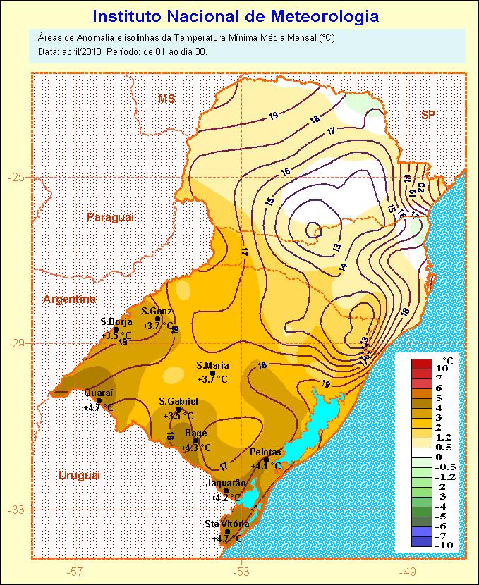 Figura 2. Temperatura Mínima, Temperatura Máxima e anomalias (abril/2018).