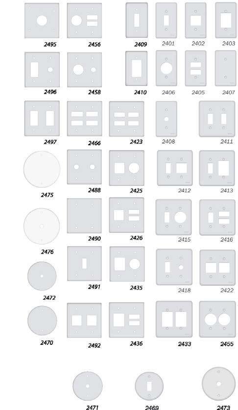 PLACAS 4x2 E 4x4 2406 2415 2418 2423 2426 2435 2436 2455 2456 2466 2491 2496 2497 2471 2469 2473 2475 Placa 4x2 p/ 1 posto Vertical Placa 4x2 p/ 2 posto juntos Placa 4x2 p/ 3 postos Placa 4x2 p/ 2