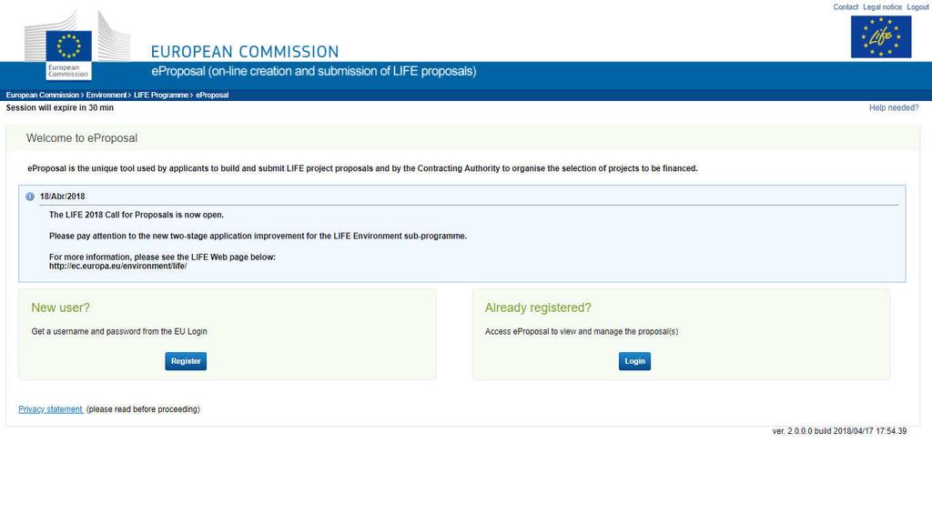 1.ª Fase Concept Note Login na eproposal 7