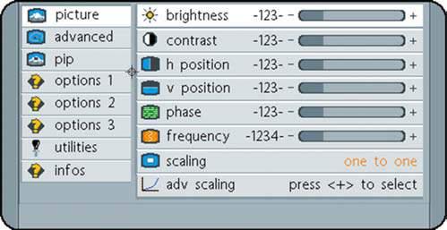 16 Configuração do aparelho Brilho de fundo Como configurar o brilho de fundo da tela: Apertar a sequência de botões MENU, SCROLL, MENU. O OSD (Onscreen Display) aparece na tela. Fig.