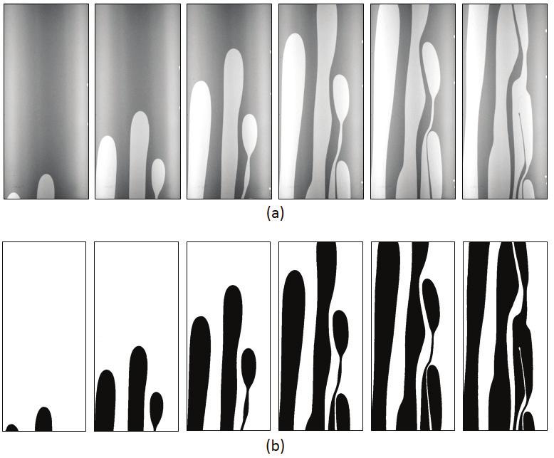 23(a) mostra as seis imagens antes de serem tratadas, sendo apenas colocadas nas dimensões corretas. Já a Figura 2.23(b) mostra as imagens após serem binarizadas.