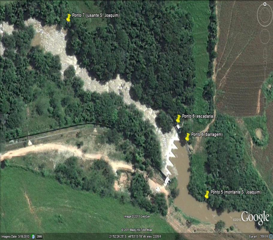 Figura 1 Ponto 1, à montante da PCH São José; ponto 2, na área da PCH de São José; e ponto 3, à jusante