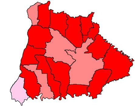 Figura Quociente Locacional da População Rural dos Municípios da Mesorregião Oeste Paranaense 1970/000 1970 190 1 1 4 1 1 10 4 14 19 14 19 40 4 9 44 4 4 6 40 4 9 44 4 4 6 1991 000 1 6 4 40 41 10 1 14