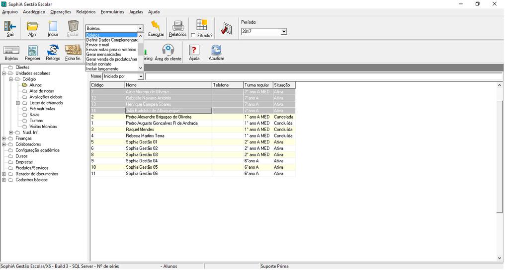 Figura 5 - Tela do contexto de Alunos 5. Será aberta a tela de emissão de boletos com as mesmas configurações já 2.1.4.