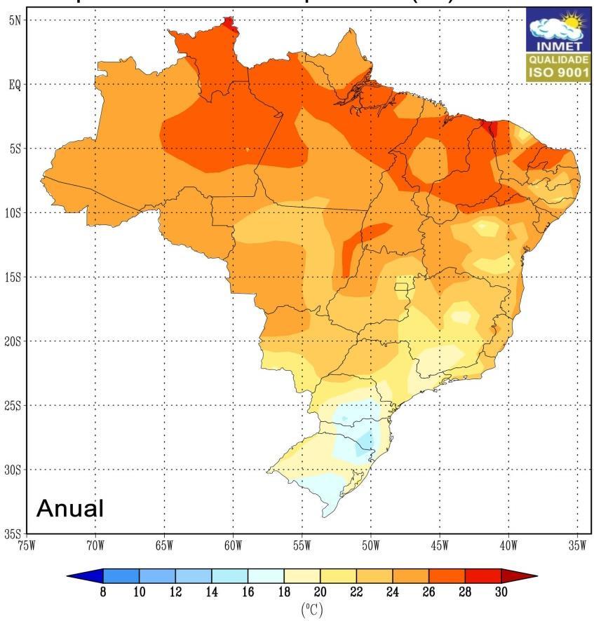 24 Figura 4. Temperatura média compensada ( C) anual Normal Climatológica 1961-1990 Fonte: http://www.inmet.gov.br/portal/index.php?