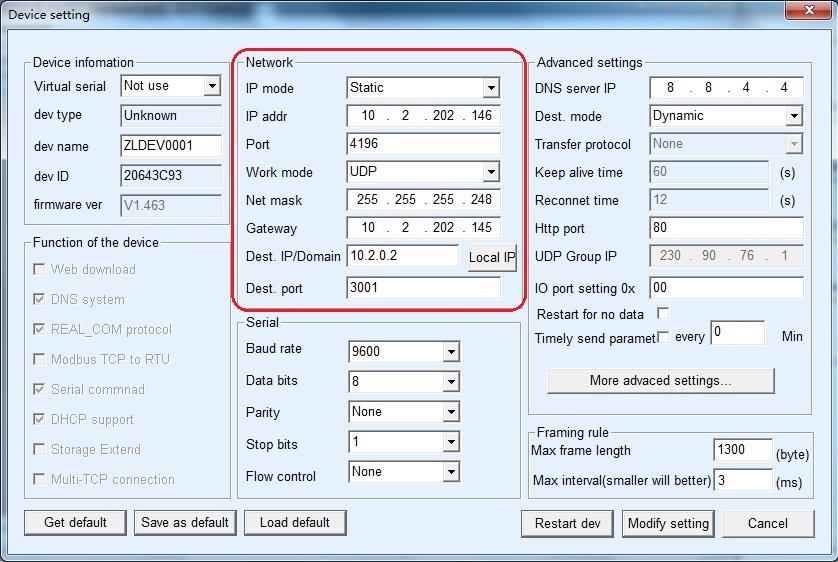 FIG.6 Na barra de configuração "Rede" da interface de gerenciamento de dispositivos (como parte selecionada da FIG.