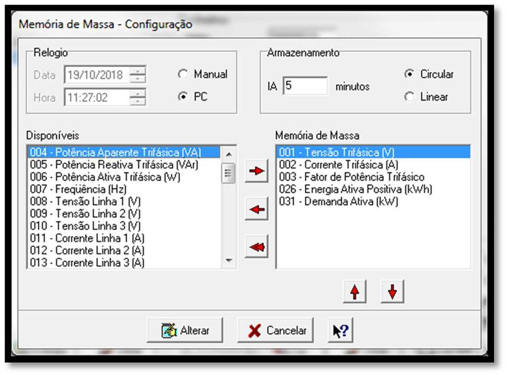 Configurar; Esta função possibilita configuração das grandezas elétricas e ajuste do intervalo de armazenamento que será utilizado.