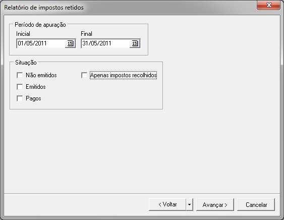 relatório Impostos retidos.