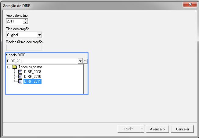 2.1.4. Modelo DIRF Nesse campo é apresentado o modelo com layout da DIRF que é configurado no botão..., como ilustra a figura 5.