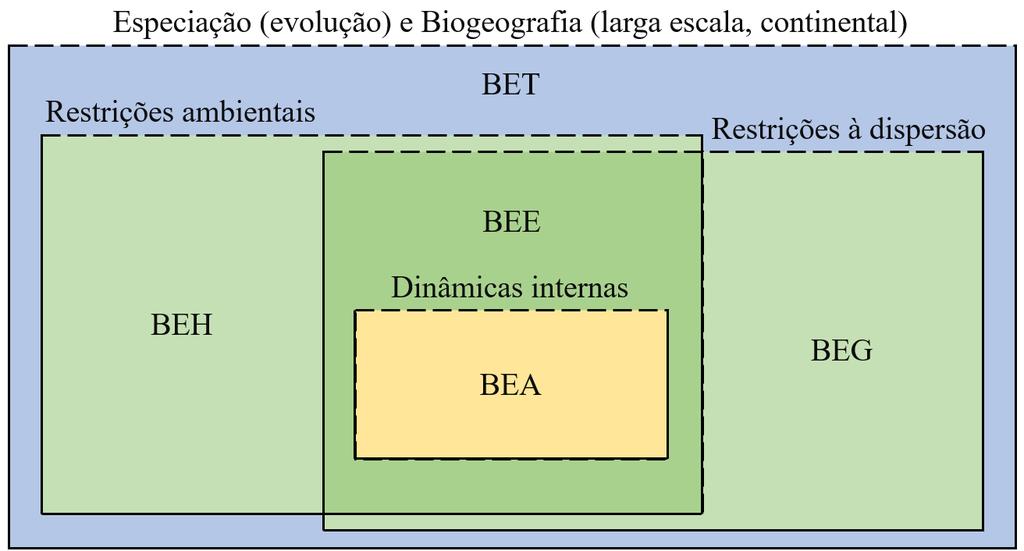 19 Figura 2- Processos evolutivos e biogeográficos são os responsáveis pelo estabelecimento do banco de espécies total (BET) que sofrerão influência das restrições ambientais e à dispersão para