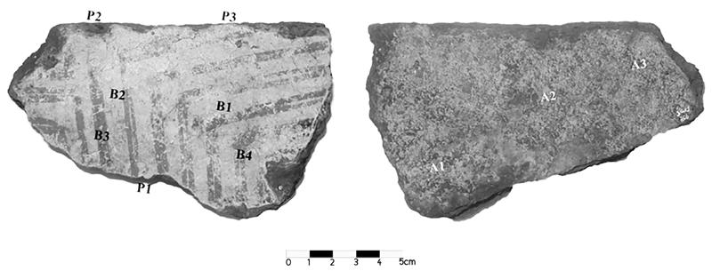 Materiais pictóricos da cerâmica Guarani do alto Uruguai a partir de medidas de fluorescência de raios X Elemento Razão B1 Razão B2 Razão B3 Razão B4 K 1,43 1,24 1,14 1,04 Ca 1,24 1,45 1,41 1,43 Ti