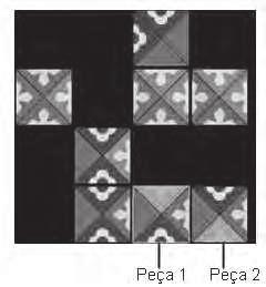 Observe que as peças são quadradas e há 8 peças no tabuleiro da figura A e 8 peças no tabuleiro da figura B.