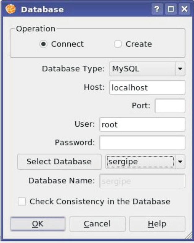 Clique no ícone (Database) ou Inicialize o TerraView. Acompanhe na Figura 1 a tela inicial do TerraView: faça uma conexão com um Banco de Dados(BD).
