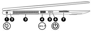 Lado esquerdo Componente Descrição (1) Conector de alimentação Permite ligar um transformador.