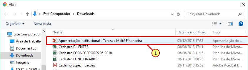 (1) Busque o arquivo desejado em seu computador e selecione-o com dois cliques do mouse.