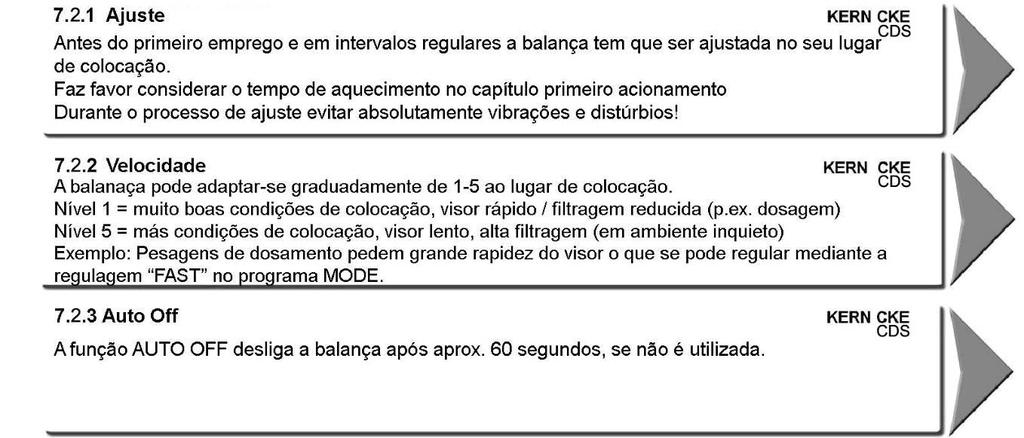 7.2 Operação 7.2.1 Ajuste 7.2.2 Velocidade 7.