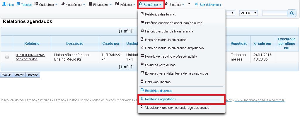 -Utilize esta função para agendar um relatório para ser executado automaticamente pelo sistema todos os dias, uma vez por semana, uma vez por mês e etc.