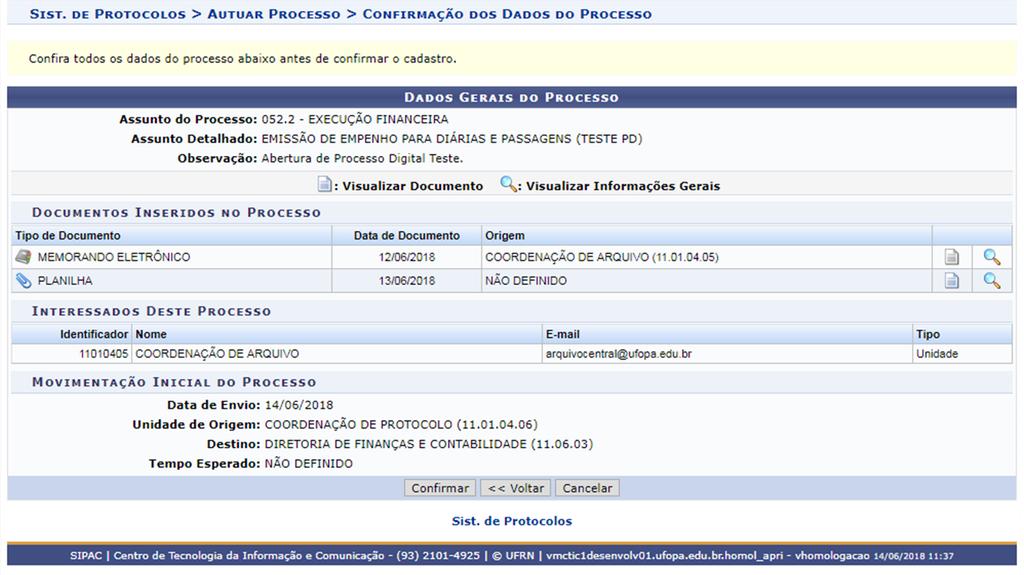 Processo Digital desde o início 11 Confirmação do