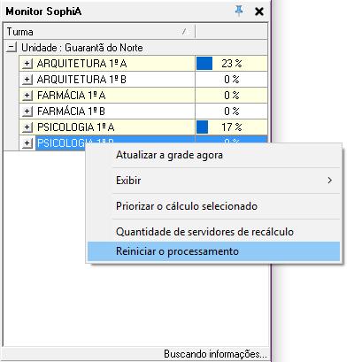 4.4. Reiniciar o processamento do recálculo acadêmico Caso haja algum erro na configuração acadêmica, pode ser que os cálculos parem de ser processados, neste caso então é necessário utilizar a opção