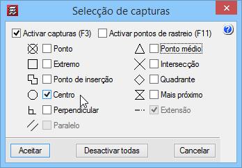 Na janela Selecção de Capturas deve Activar as capturas e a opção Centro, prima Aceitar. Fig. 1.