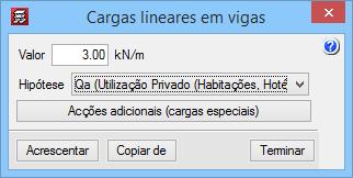 Como já está presente uma sobrecarga de 2 kn/m 2 em toda a planta, coloque uma carga de 3 kn/m na extremidade da varanda segundo a