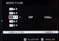 A X-H1 oferece duas proporções de tela para os modos 4K e full HD na percepção de mudança de planos), além, claro, de definir o ponto de foco ao tocar na tela.