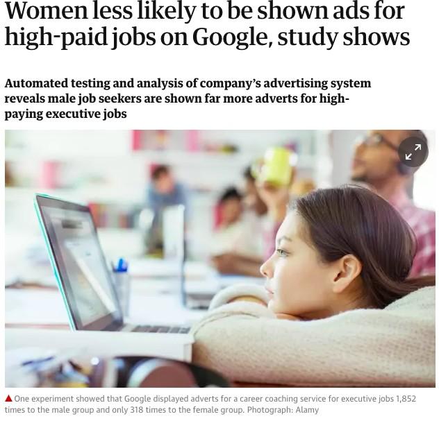 IA e RH Empregos altamente remunerados não eram exibidos com tanta frequência para pesquisas de mulheres quanto para homens, devido à maneira como seus