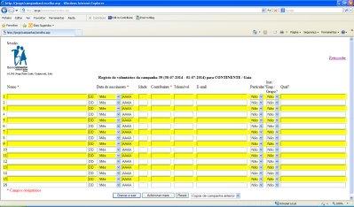 Esta janela poderá ser diferente se a campanha seleccionada estiver fechada. Nessa altura apenas será possível listar os voluntários registados.