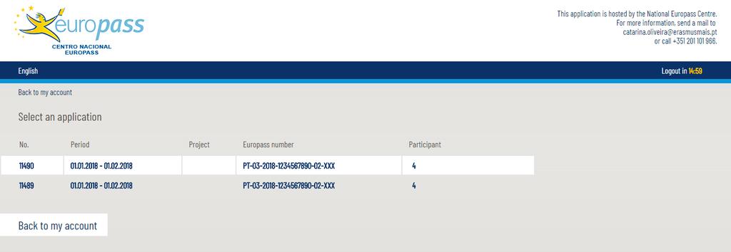 Ao entrar neste separador vai verificar que a sua inscrição está em progresso. Deve aguardar pela aprovação do Centro Nacional Europass.