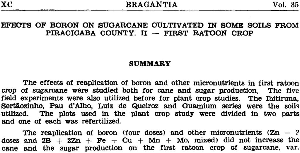 EFECTS OF BORON ON SUGARCANE CULTIVATED IN SOME SOILS FROM PIRACICABA COUNTY.