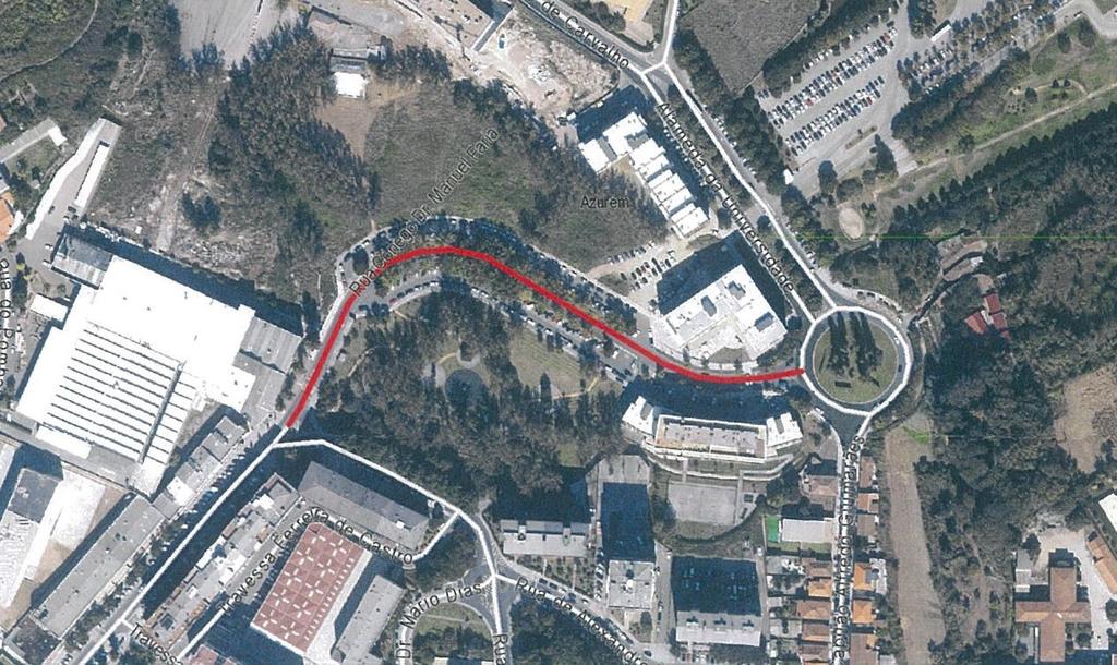 Avaliação da sustentabilidade de diferentes soluções de reabilitação de pavimentos urbanos betuminosos Figura 14 - Localização do trecho, rua Cónego Dr.