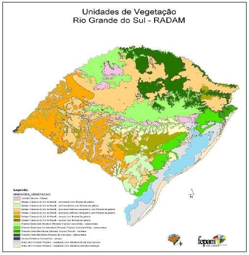 Figura 5: Unidades de Vegetação no RS Fonte: FEPAM (2011) Considerando as formações vegetais características do município de Antônio Prado, a fauna presente encontra-se associada às formações