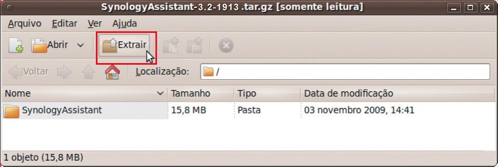 4 Clique em Extrair e extraia o diretório SynologyAssistant para /usr/local ou qualquer outro caminho. 3.