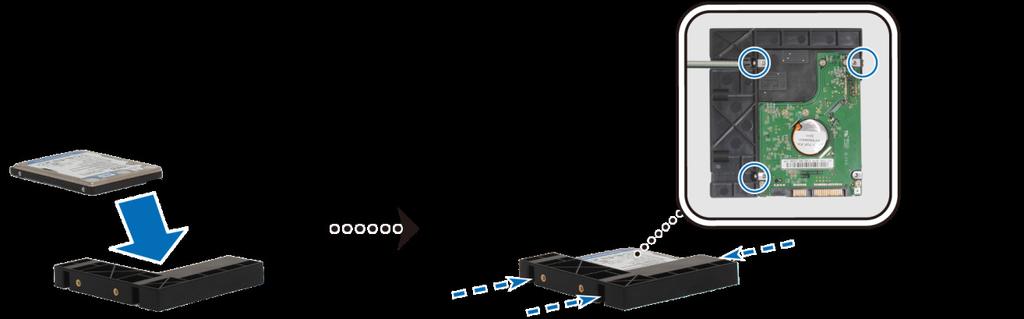 2 Instale o disco rígido: Para disco rígido de 3,5": Deslize o disco rígido para dentro da baia