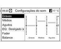 22 Introdução Introduzir uma sequência de caracteres Definições do som Navi 600/Navi 900 No menu de definições do som, as características do som podem ser definidas de forma diferente para cada banda