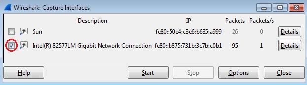 Abra uma janela do prompt de comando e emita o comando ipconfig. Qual é o endereço IP do gateway padrão do PC? Etapa 2: Inicie a captura do tráfego na placa de rede de seu PC. a. Abra o Wireshark.