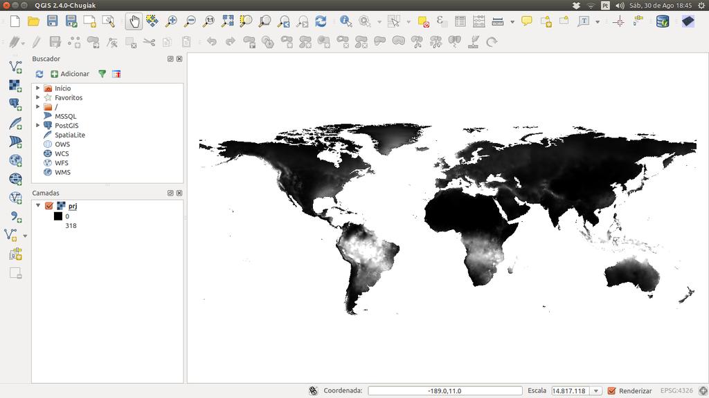 Figura 3: Dado matricial de precipitação adicionado ao projeto QGIS.