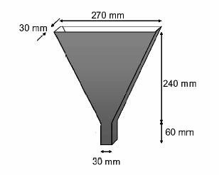 39a), que avalia a deformabilidade do concreto e da argamassa (Equações 2.4 e 2.6) e o v-funnel (Figura 2.39b), que avalia a viscosidade do concreto e da argamassa (Equações 2.