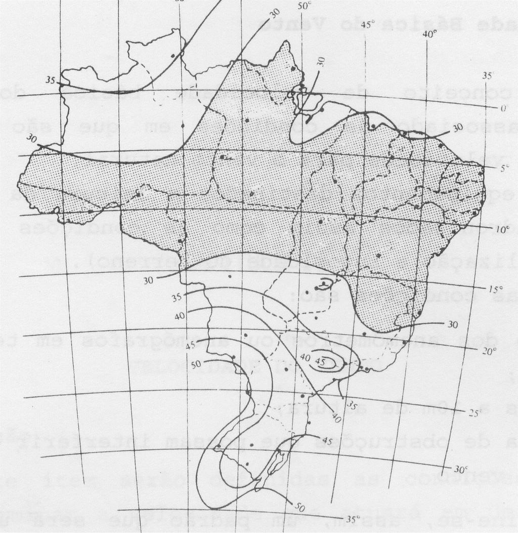 31 Figura 6 Isopletas da velocidade básica V 0 (m/s) (fonte: ASSOCIAÇÃO BRASILEIRA DE NORMAS TÉCNICAS, 1988) 4.3.2 Fator estatístico de segurança O fator S 3 leva em consideração o grau de segurança e a vida útil a serem considerados no projeto.