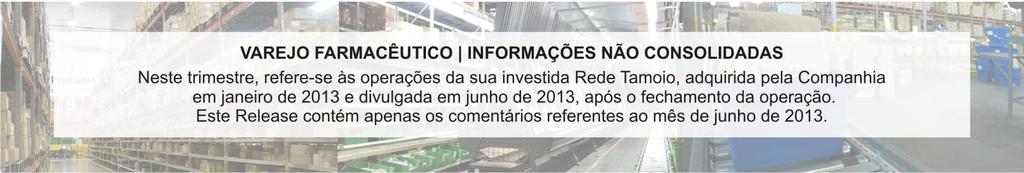 DESEMPENHO ECONÔMICO FINANCEIRO As informações e comentários a respeito da divisão Varejo Farmacêutico apresentadas abaixo são referentes à Rede Tamoio, cujos resultados não foram apresentados de