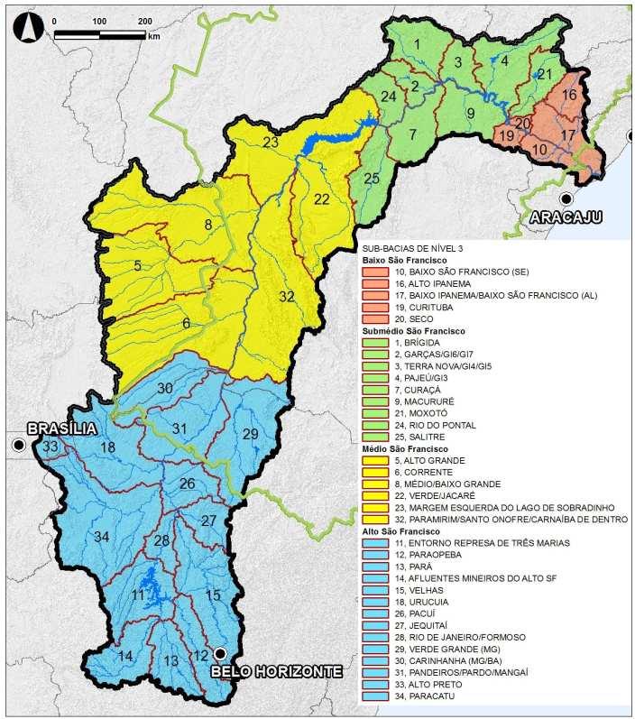 Contrato de Gestão nº 014/2010 - Ato Convocatório nº 001/2019-17 - Figura 1 Mapa temático da bacia hidrográfica do rio São Francisco (fonte: PRH-SF 20