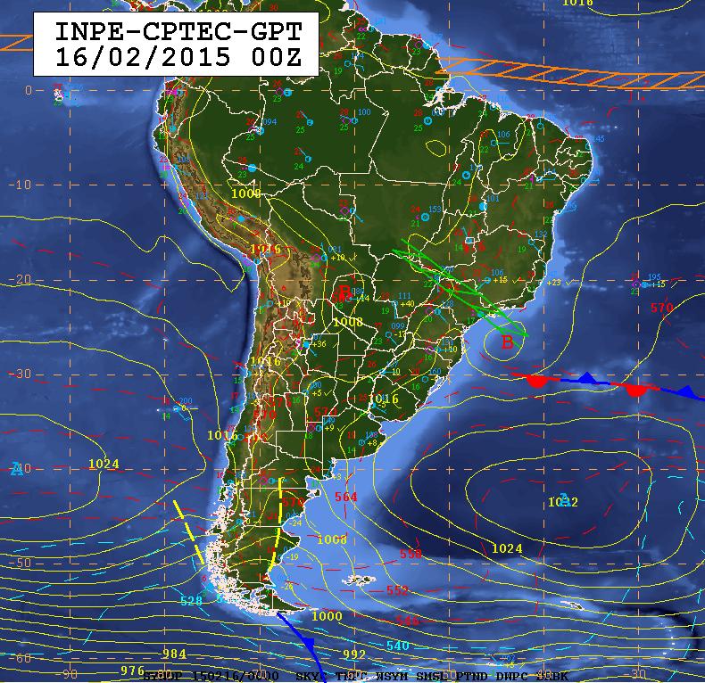 Figura 5 Cartas sinóticas da América do Sul em superfície com a ilustrações dos sistemas meteorológicos predominantes nos dias