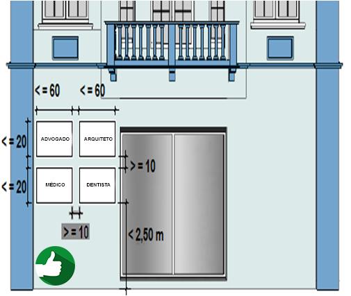 Cada anúncio deve ter altura máxima de 20 cm, comprimento máximo de 60 cm e afastamento mínimo de 10 cm um do outro (horizontal e verticalmente).